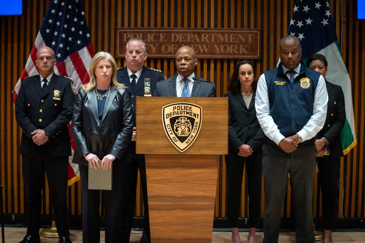 Mayor Eric Adams and NYPD Commissioner Jessica S. Tisch held a security briefing on Friday ahead of anticipated protests on Saturday