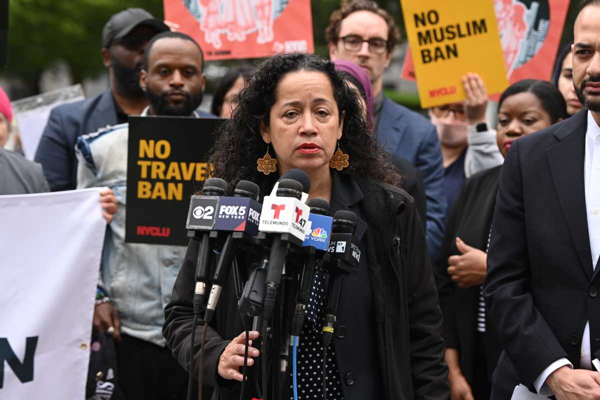 City Council Member Alexa Aviles blasted President Trump's travel ban that impact 12 countries during a rally in Foley Square on June 9, 2025.