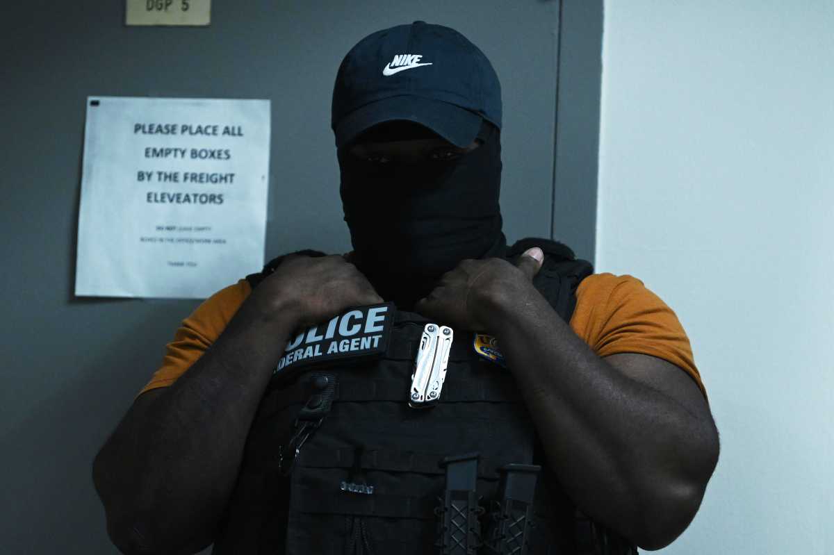 Masked federal agents roaming 26 Federal Plaza during immigration court hearings on June 21, 2025. 