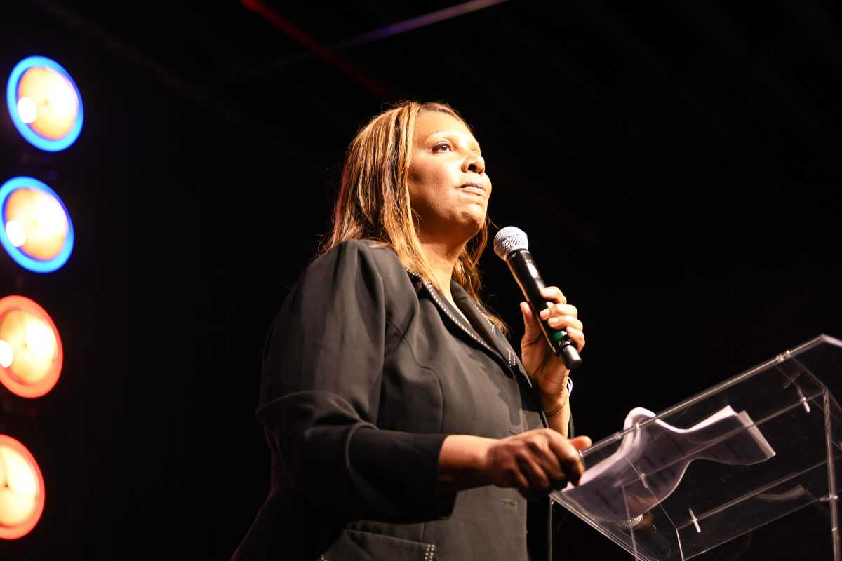 State Attorney General Letitia James at progressive rally in Brooklyn
