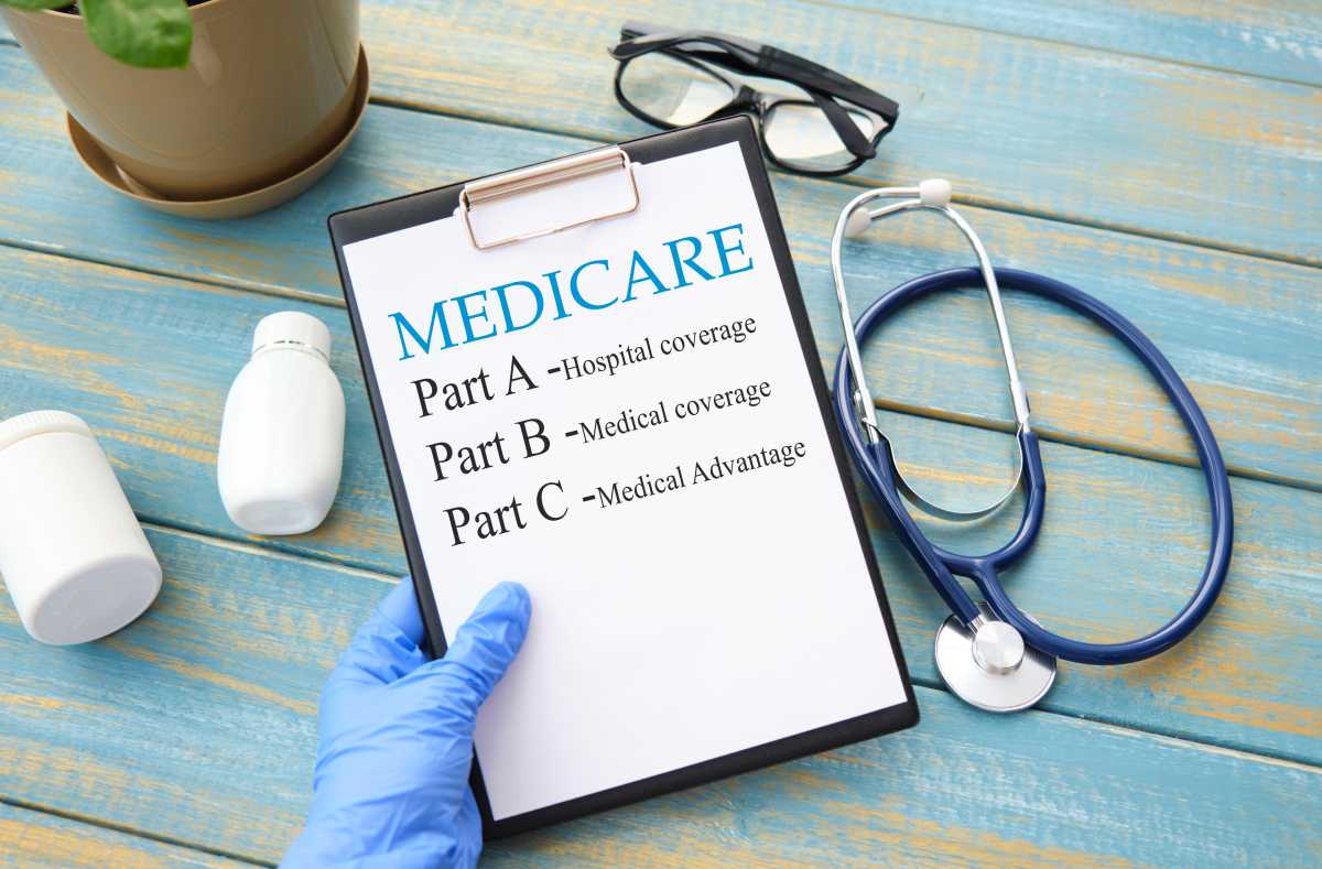 Medicare Advantage concept of clipboard with stethoscope