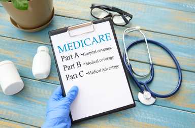 Medicare Advantage concept of clipboard with stethoscope