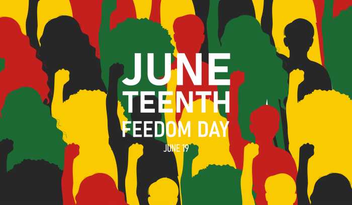 Juneteenth Independence Day. Freedom or Emancipation day. Annual american holiday. Poster, greeting card, banner and background.