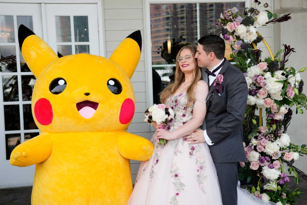 Pikachu makes a special appearance at the wedding of Les Dorgo and Sandra Maroszek, held at Pokémon GO Fest Jersey City 2025, Friday, June 6, 2025 in Jersey City, N.J. (Charles Sykes/AP Content Services for Pokémon GO)