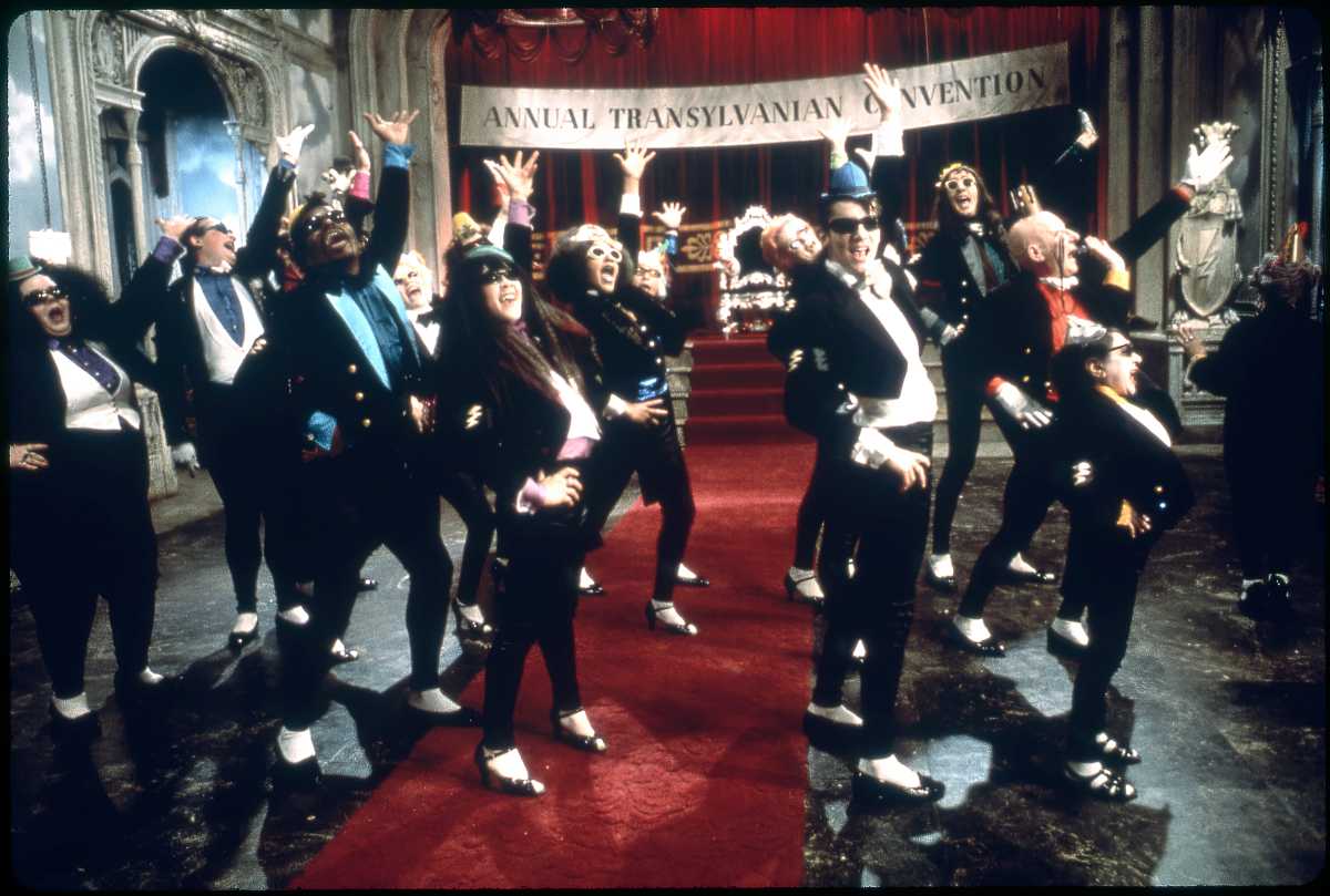the cast of Rocky Horror Picture Show doing the Time Warp.