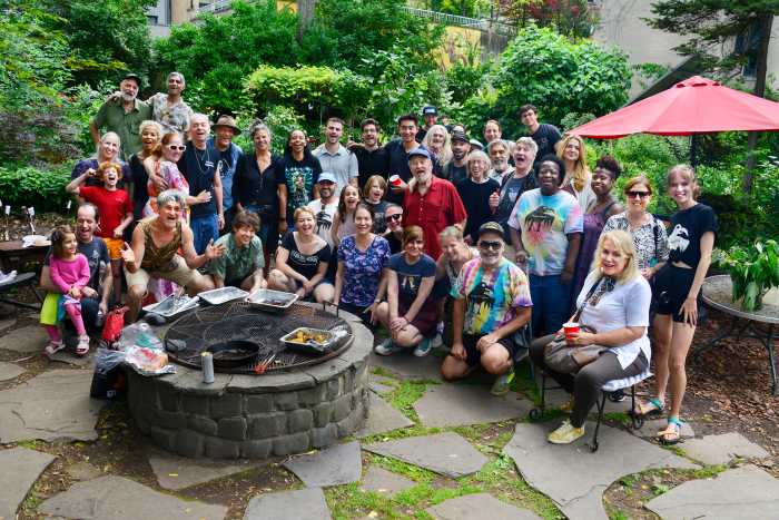 People gathered at community garden in East Village