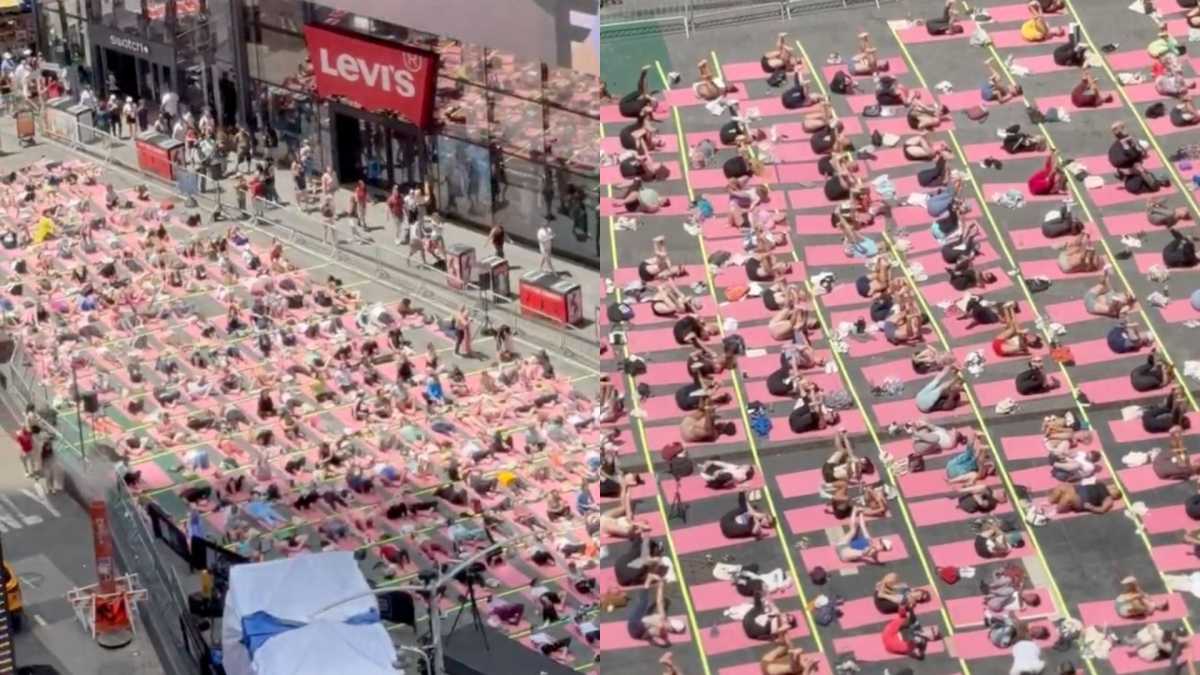 Thousands came out for Solstice Yoga in Times Square.