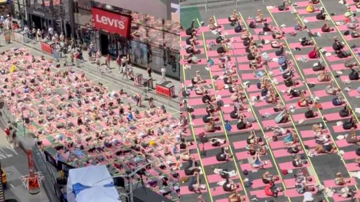 Thousands came out for Solstice Yoga in Times Square.