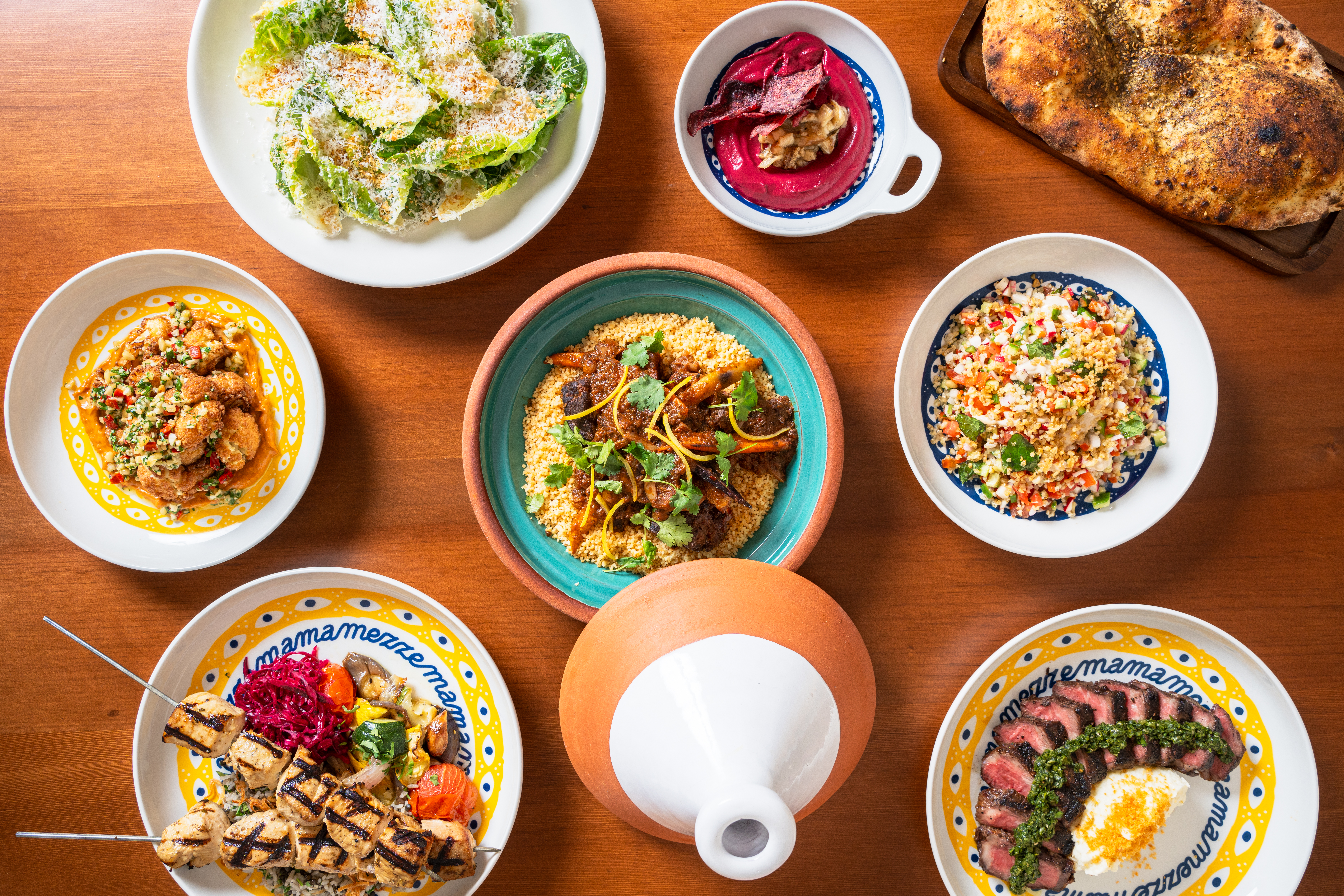 A spread of dishes from Mama Mezze.