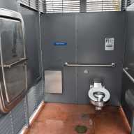 FIRST ON amNY | NYC EDC puts out call for vendors to design new modular public restrooms 5 Inside the Irving Square restroom in Brooklyn. The stainless-steel bathroom includes a toilet, hand sanitizer, baby changing station, and slatted openings for ventilation and safety.