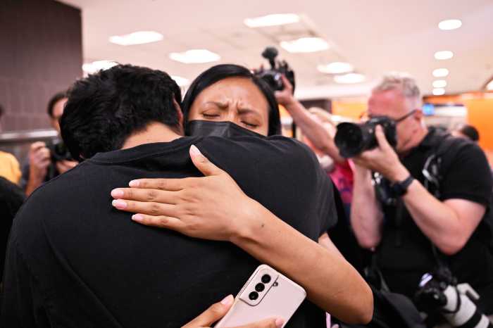 A long embrace: Derlis last saw his family on June 4, and only communicated through text according to his attorneys