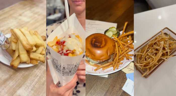 A combo photo of fries from four restaurants in NYC