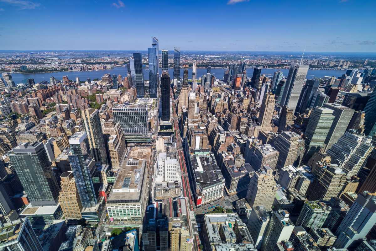 High angle, elevated view of the Hudson Yards in Midtown Manhattan taken from the Empire State building, New York City, USA