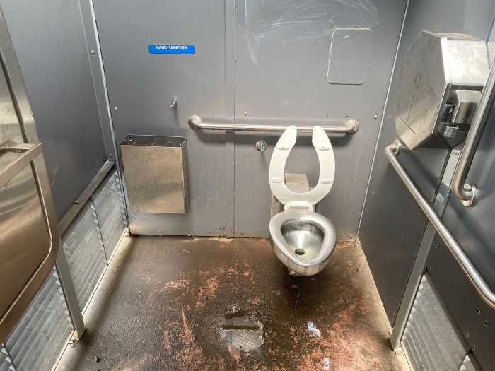 Shock and awe: New Yorkers react to new million dollar park toilets 4 Mud clogs the drain inside the Portland Loo at Irving Square Park, creating swamp-like conditions