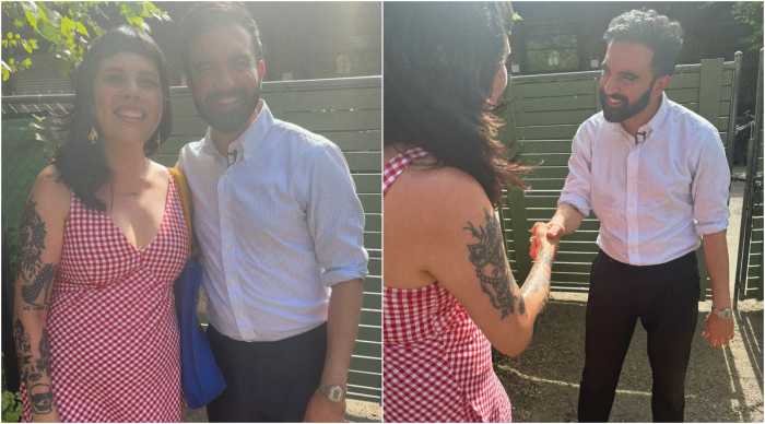 Claudia Morales poses with Democratic mayoral nominee Zohran Mamdani in photos she posted to social media earlier this month. The post drew online attacks and false claims from City Council Member Vickie Paladino, Morales’ attorney alleges.