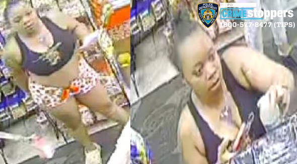 One of the suspects sought by the NYPD in connection with the June 28 assault of an MTA worker at the New Lots Avenue station. She is described as approximately 25 to 30 years old, with a light complexion and short black hair