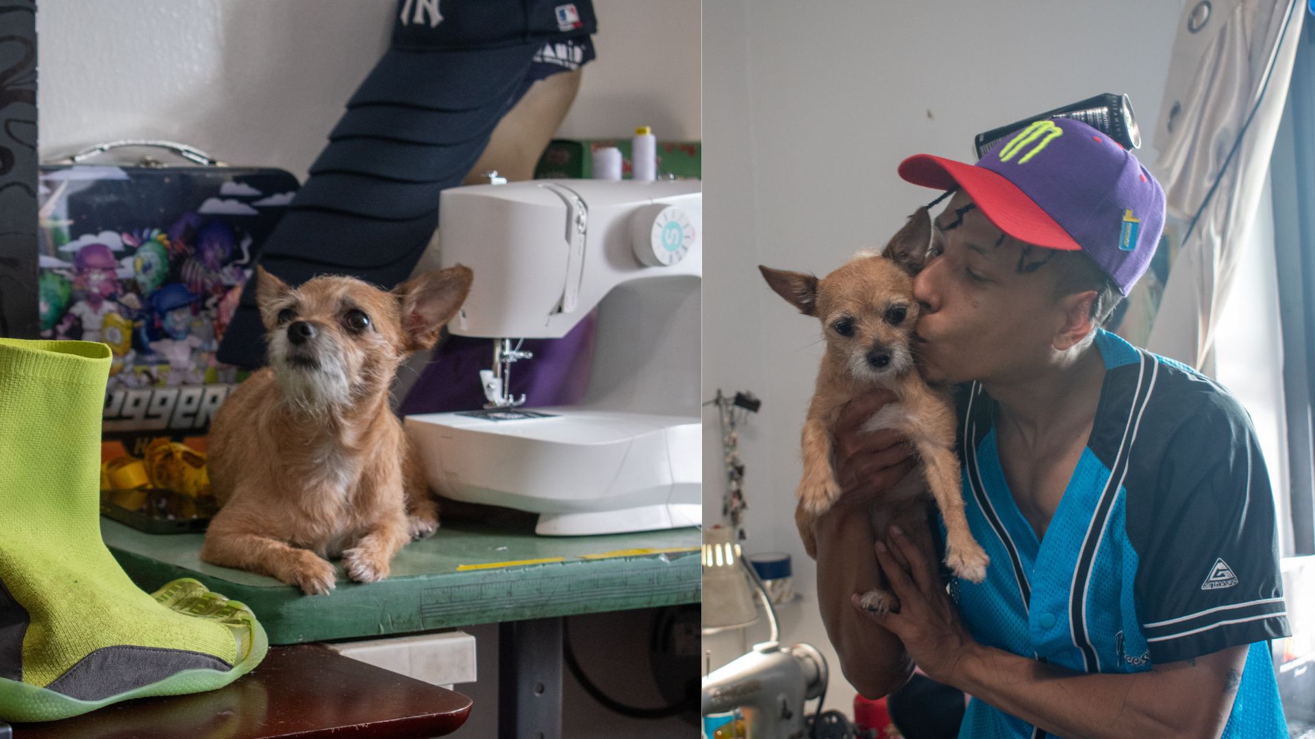 Sewing sustainability into style: Ari Serrano’s upcycled fashion redefines streetwear 4 Ari Serrano and his small dog