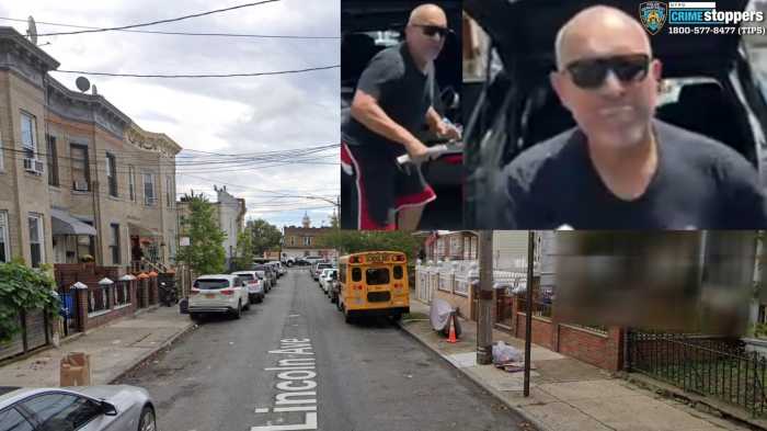 Scene of Brooklyn assault with suspect photo, man in sunglasses, inset