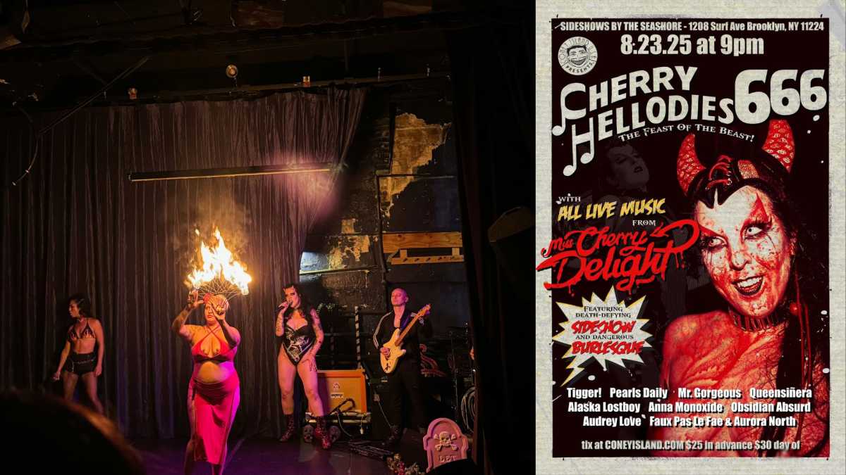 a fire artist at Cherry Hellodies (left) and the poster for this year's Cherry Hellodies (right)