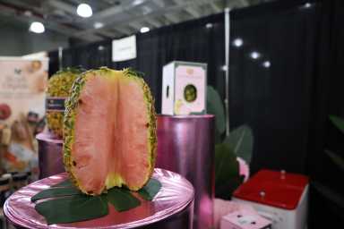 Cut open pink pineapple is part of showcase of food and drink trends