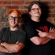 No, Steve Burns isn’t dead or a robot — 'Blue's Clues' host is alive and baring his soul on an East Village Stage 32 two men standing in front of brick wall with arms folded: Steve Burns and Matthew Freeman