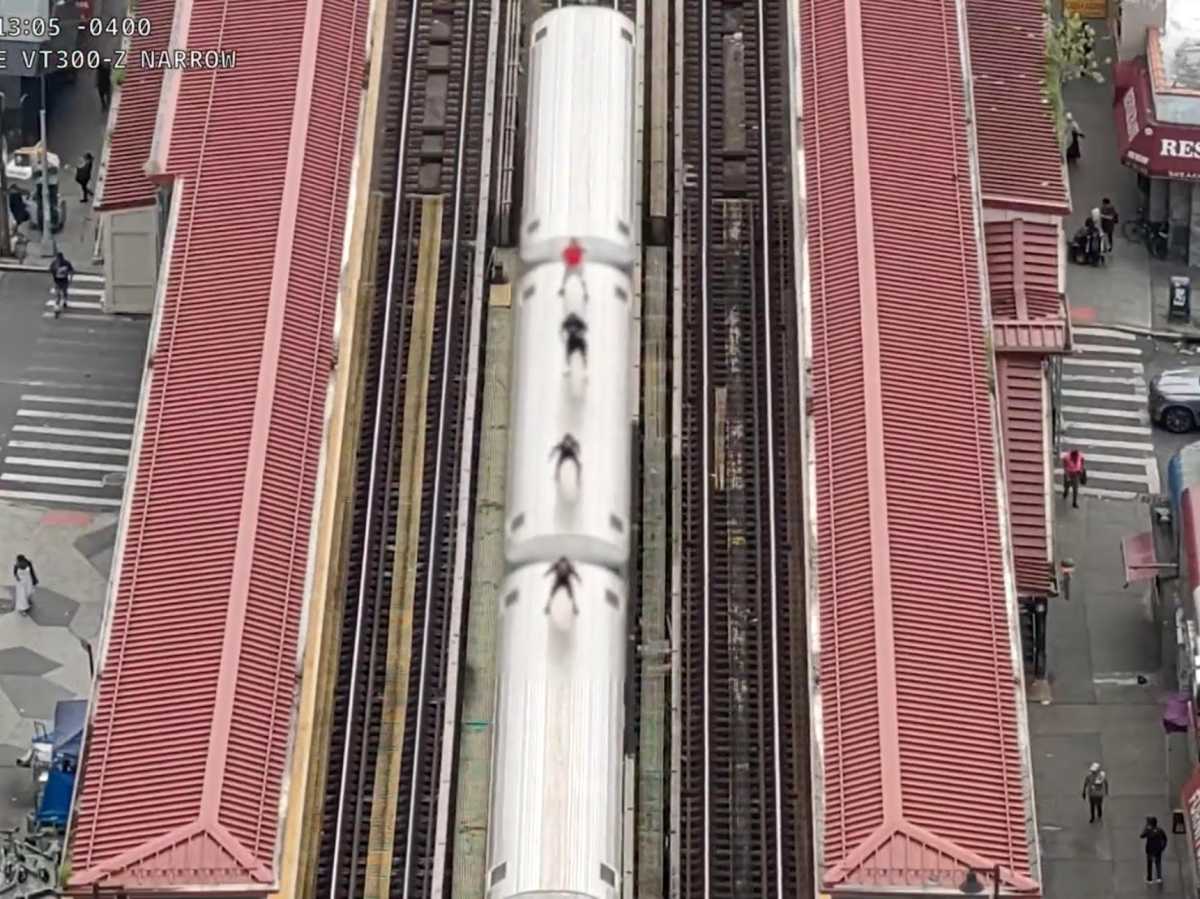 Subway surfing: Drone footage shows cops catch teen daredevils in the Bronx in 200th arrest since crackdown began 2