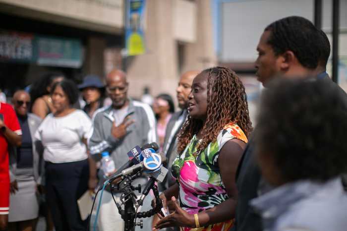New York State Sen. Cordell Cleare speaks during an Aug. 7 press conference on the Legionnaires’ disease outbreaks in Harlem.