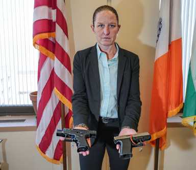 Deputy Chief of the NYPD Intelligence Division Courtney Nilan shows amNewYork two different kinds of ghost guns.