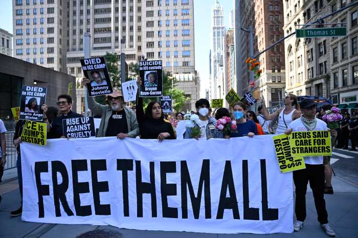 As a man was detained by ICE, protestors took to the streets to denounce federal agents being at 26 Federal Plaza on Friday morning.  