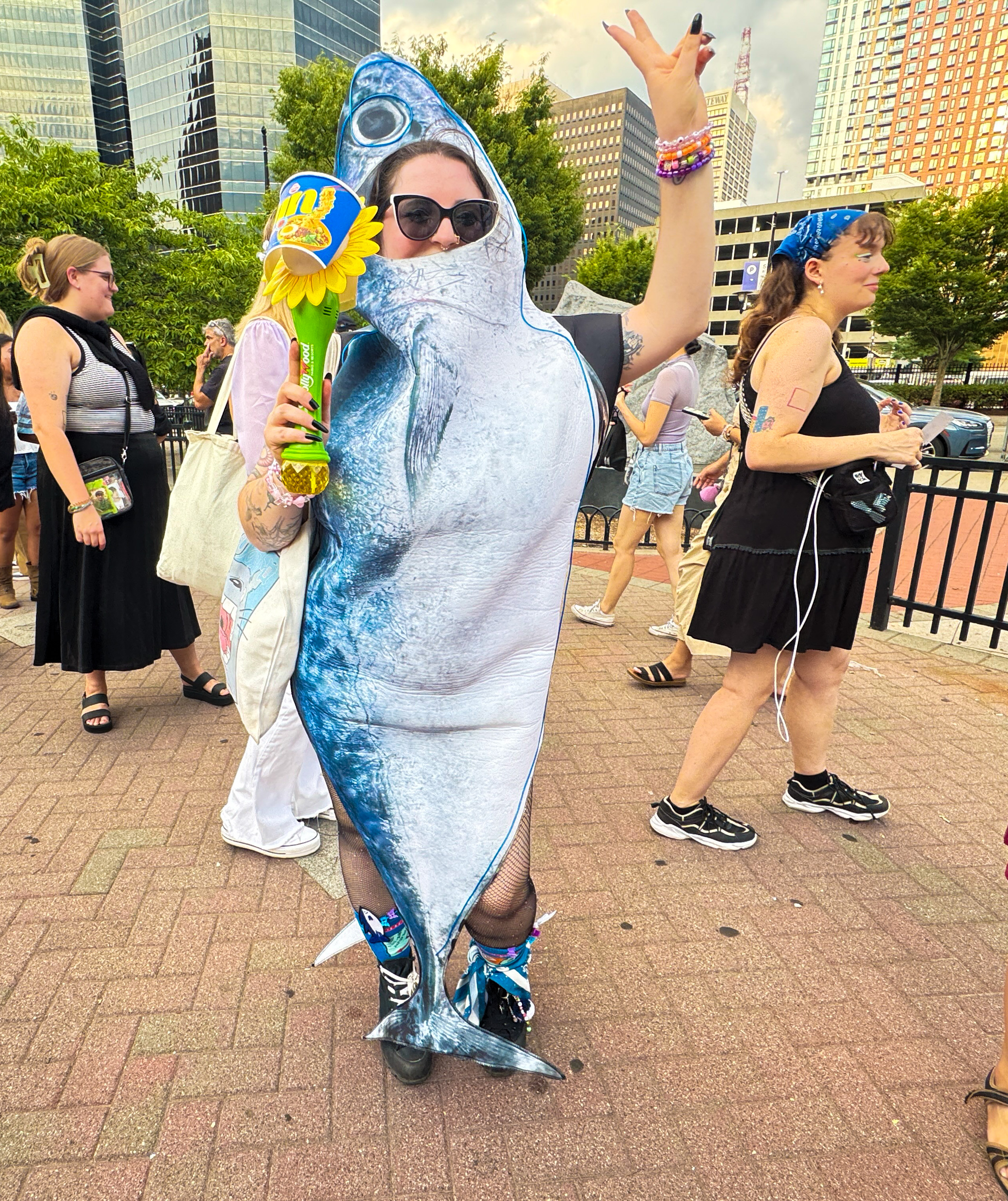 Fan dressed as fish for JIN of BTS concert at the Prudential Center