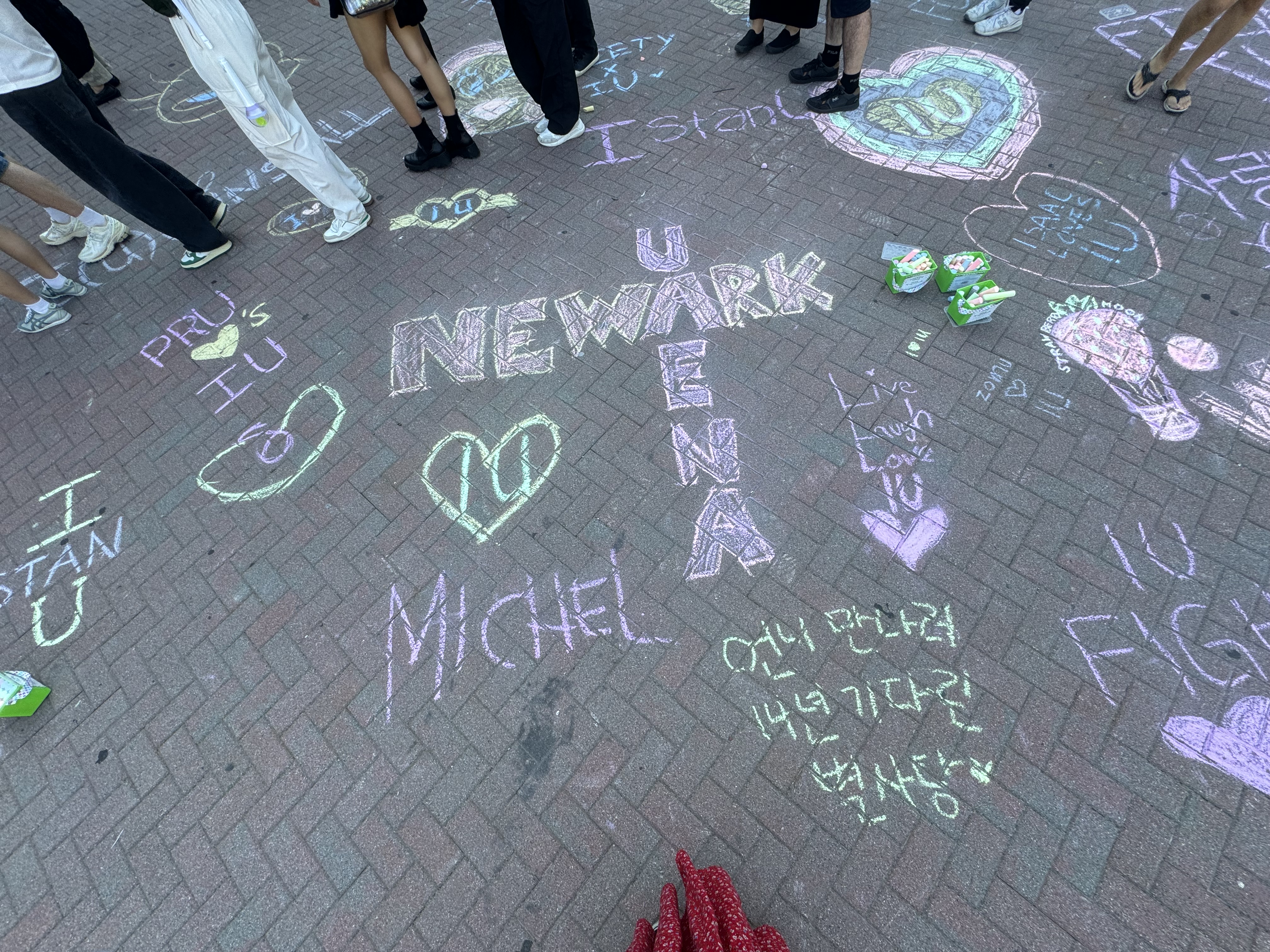 Fans wrote on the floor with chalk celebrating IU's stateside performance