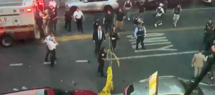 Scene of police shooting on street in Brooklyn