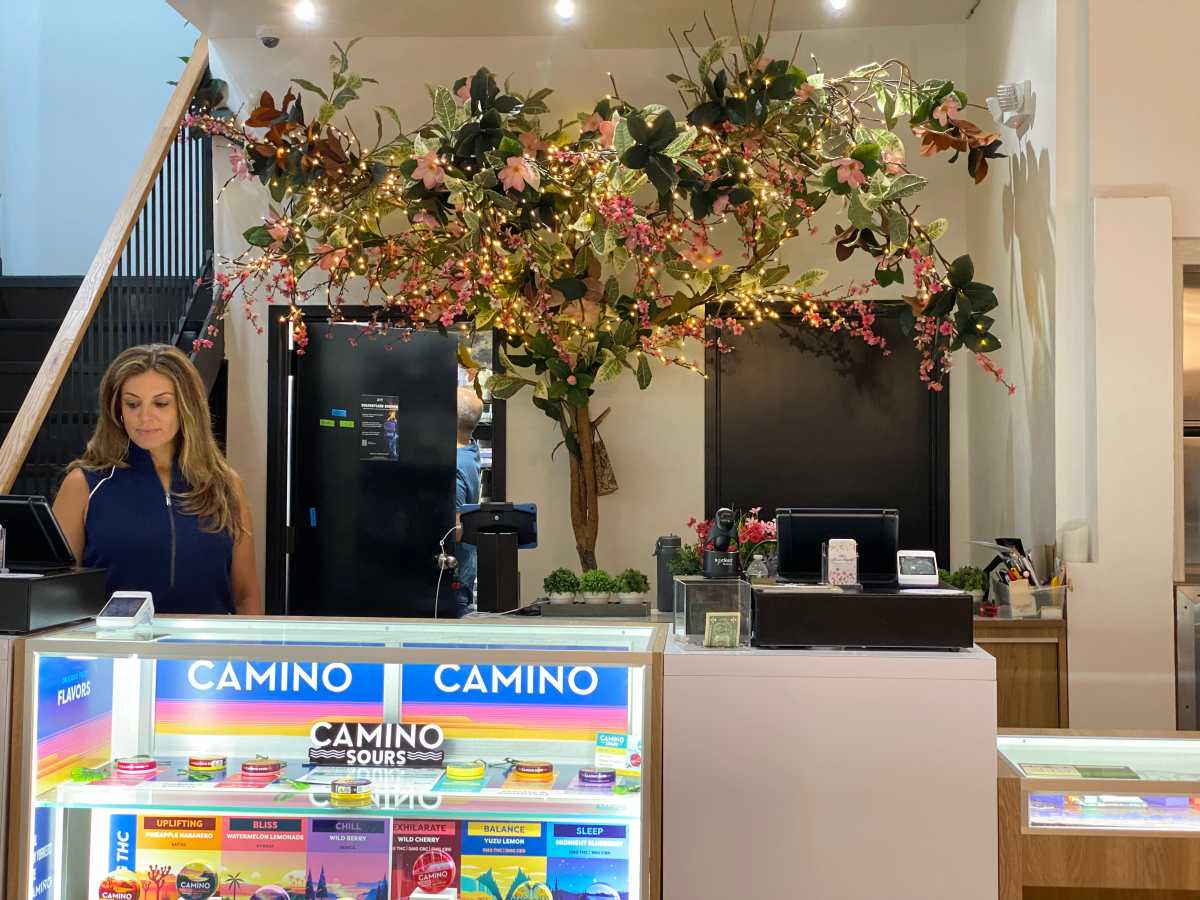Stephanie Savocchi, co-founder of Alto dispensary, works behind the counter at the family-run cannabis shop in Tribeca on Aug. 1. The business is among dozens statewide impacted by a state zoning miscalculation now under legislative review.