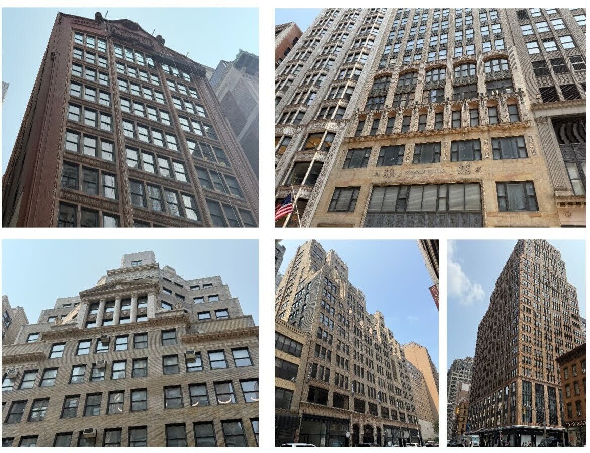 Clockwise from top left: Barbey Building; Fashion Tower; Lefcourt Clothing Center; 29th Street Towers; Furcraft Building now are landmarks in Midtown rezoning