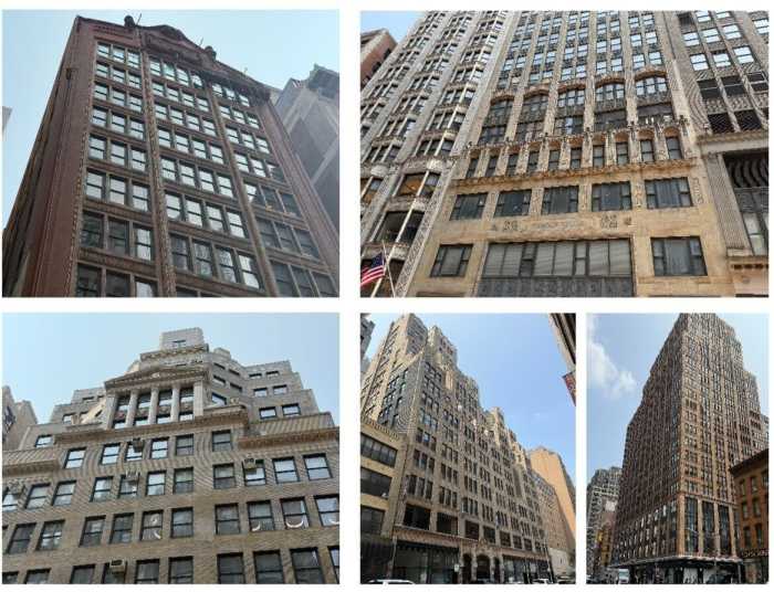 Clockwise from top left: Barbey Building; Fashion Tower; Lefcourt Clothing Center; 29th Street Towers; Furcraft Building now are landmarks in Midtown rezoning