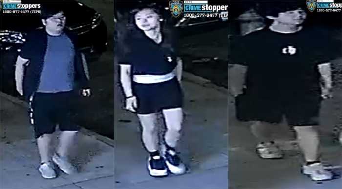 Surveillance images released by the NYPD on Aug. 21 show three of six suspects wanted in connection with a July 4 robbery in Brooklyn