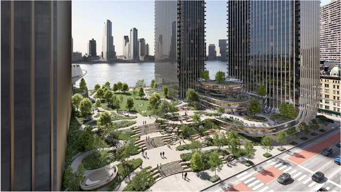 A rendering of the proposed $11.1 billion 6.3-acre site from East 38th to 41st streets along First Avenue