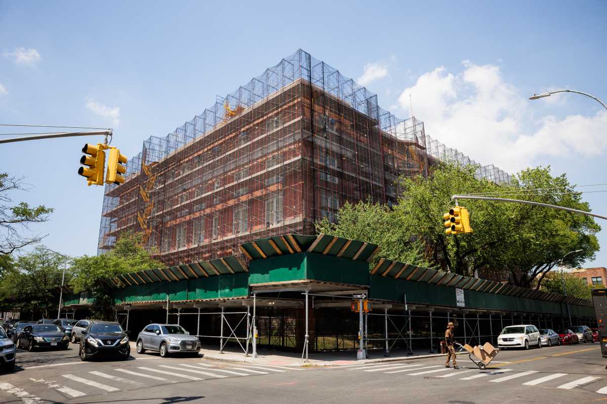 school building with construction around it in Brooklyn