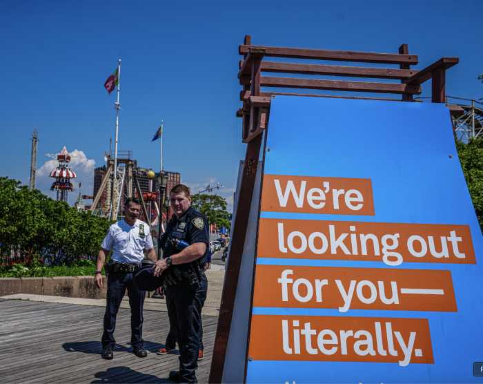 The NYPD’s new quality of life teams along the Coney Island boardwalk.