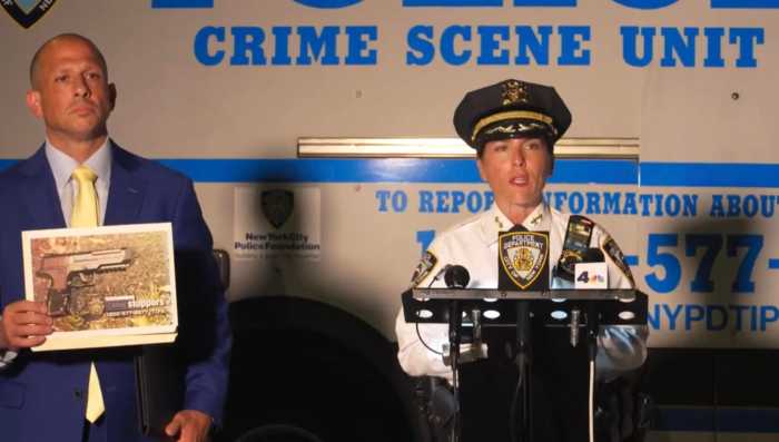 police officials hold up photo of weapon and speak about staten island police-involved shooting