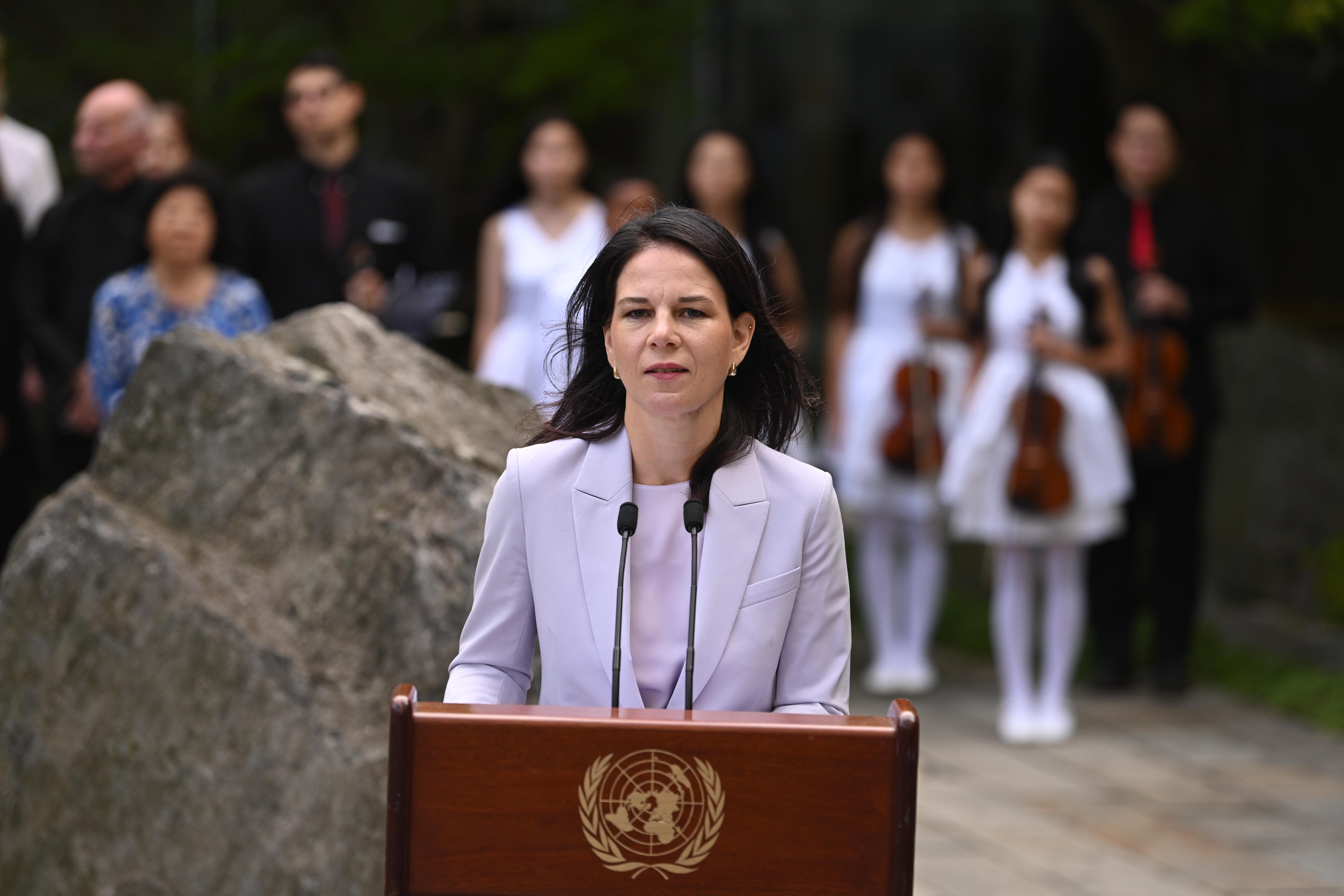 Annalena Baerbock President of the 80th General Assembly speaks at World Peace Day.
