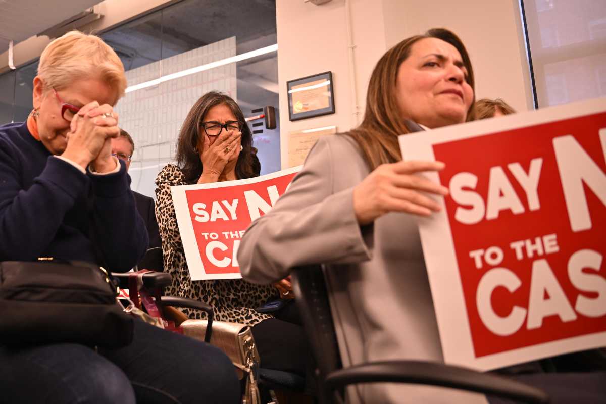 Neighbors from Murray Hill react with cheers and emotion as the CAC rejects the Freedom Plaza casino bid during Monday’s meeting.