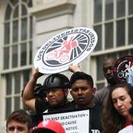Deliveristas rally at City Hall for protections ahead of vote to block delivery apps from firing without cause 7 Deliveristas rallied at City Hall for protections from being fired without cause from delivery apps.