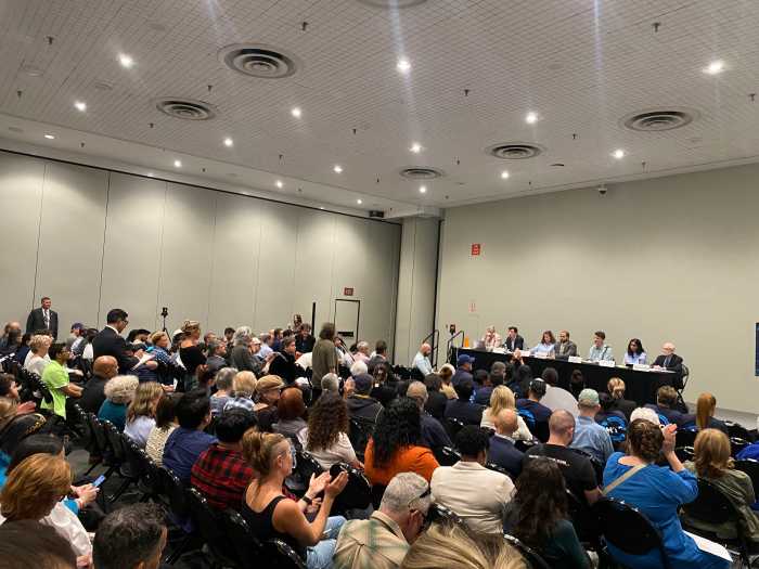 Residents, union members, artists and business owners packed a public hearing at the Javits Center on Monday for the final testimony on Silverstein Properties’ proposed Avenir casino in Hell’s Kitchen.
