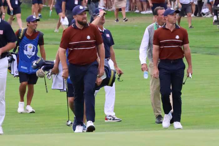 Europe on cusp of Ryder Cup glory as Team USA humiliation continues at Bethpage Black 2 Lowry and McIlroy dealt with their fair share of abuse on Saturday. Photo: Dylan Christie/amNewYork.