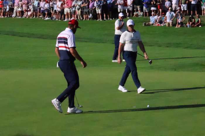 Europe retains Ryder Cup after withstanding fierce USA fightback at Bethpage Black 3 McIlroy and Scheffler (pictured) played out the first Ryder Cup match contested between the top two players in the world. Photo: Dylan Christie.
