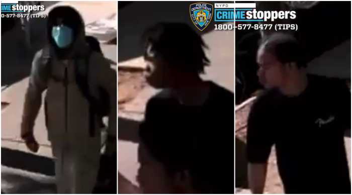 Surveillance images released by the NYPD show suspects wanted in connection with the Sept. 19, 2025, beating of a 66-year-old man outside 1789 Flatbush Ave. in Brooklyn
