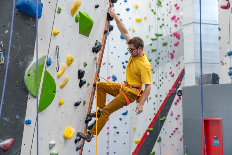 Rock climbing at Movement.