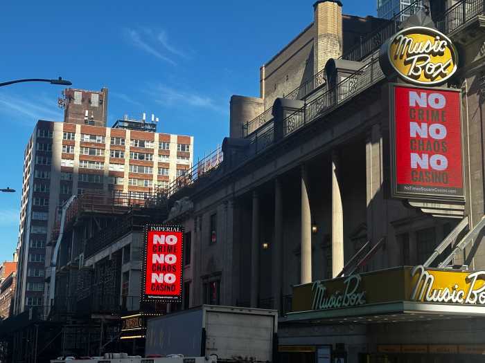 Jay-Z–backed Times Square casino faces Broadway’s refusal to share the spotlight at final public hearing 3 Signs opposing the casino were lit up throughout the district as the Community Advisory Committee held its final public hearing on the project.