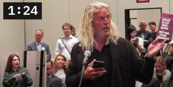 Revival or ruin? Hell’s Kitchen casino hearings close with residents split over neighborhood’s future 4 Hell's Kitchen resident, John, holds up the flyer for the Times Square Casino bid he claims opponents of the Avenir are backing.